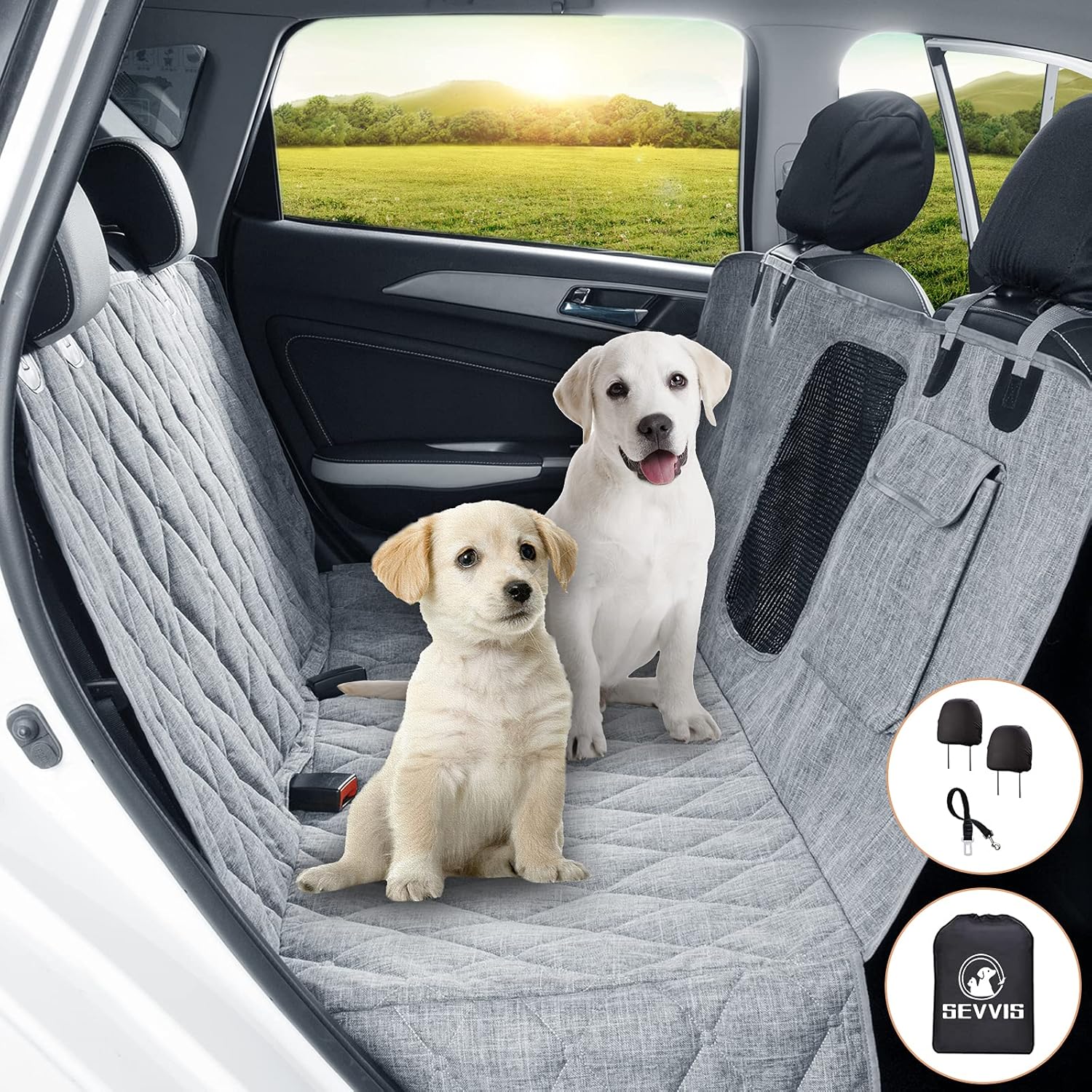 Gray Waterproof Dog Car Seat Cover with Mesh Window P5181