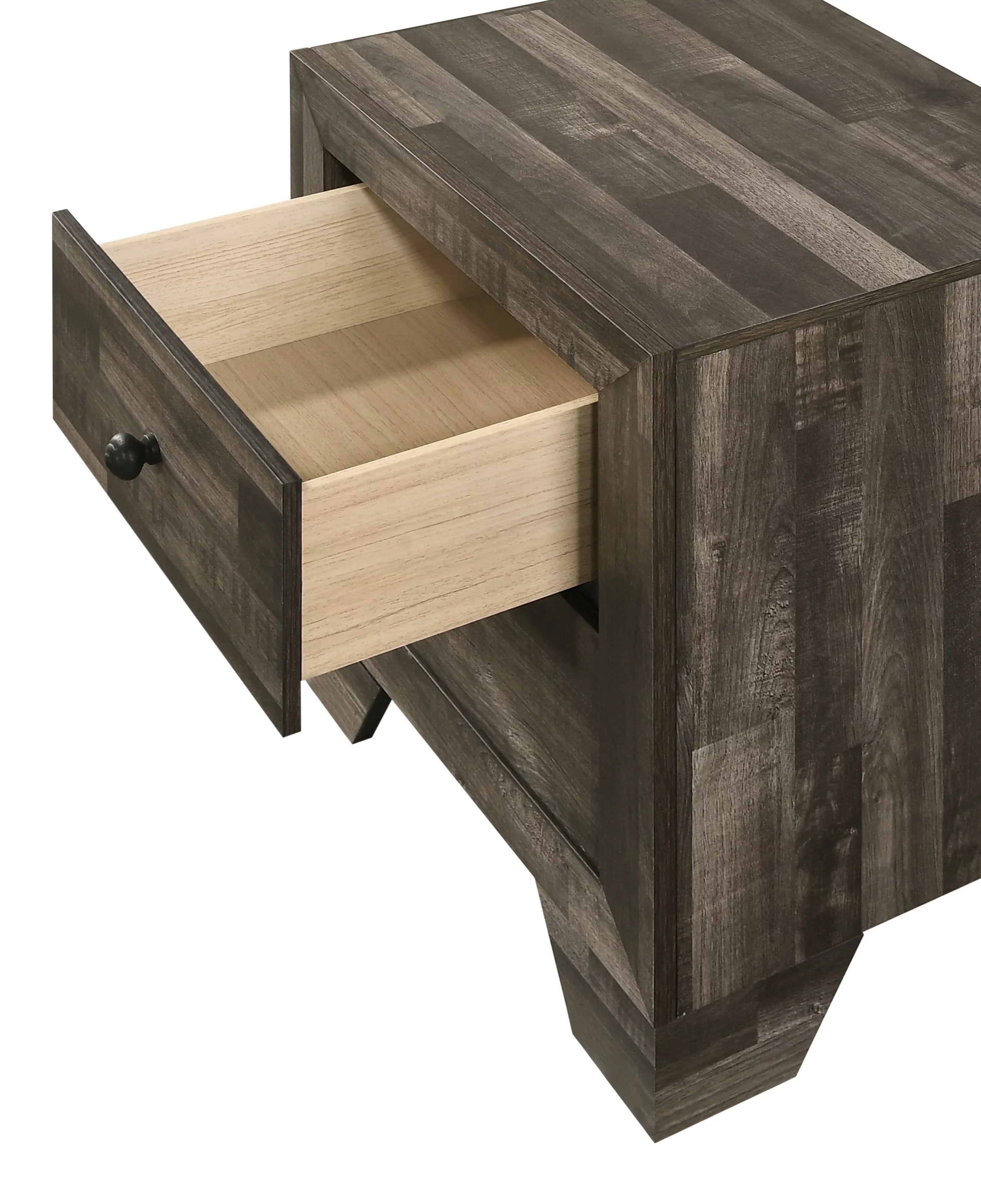 Rustic Brown Queen Size Platform Bedroom Set Bed Dresser Mirror Nightstand Wooden Furniture R621482