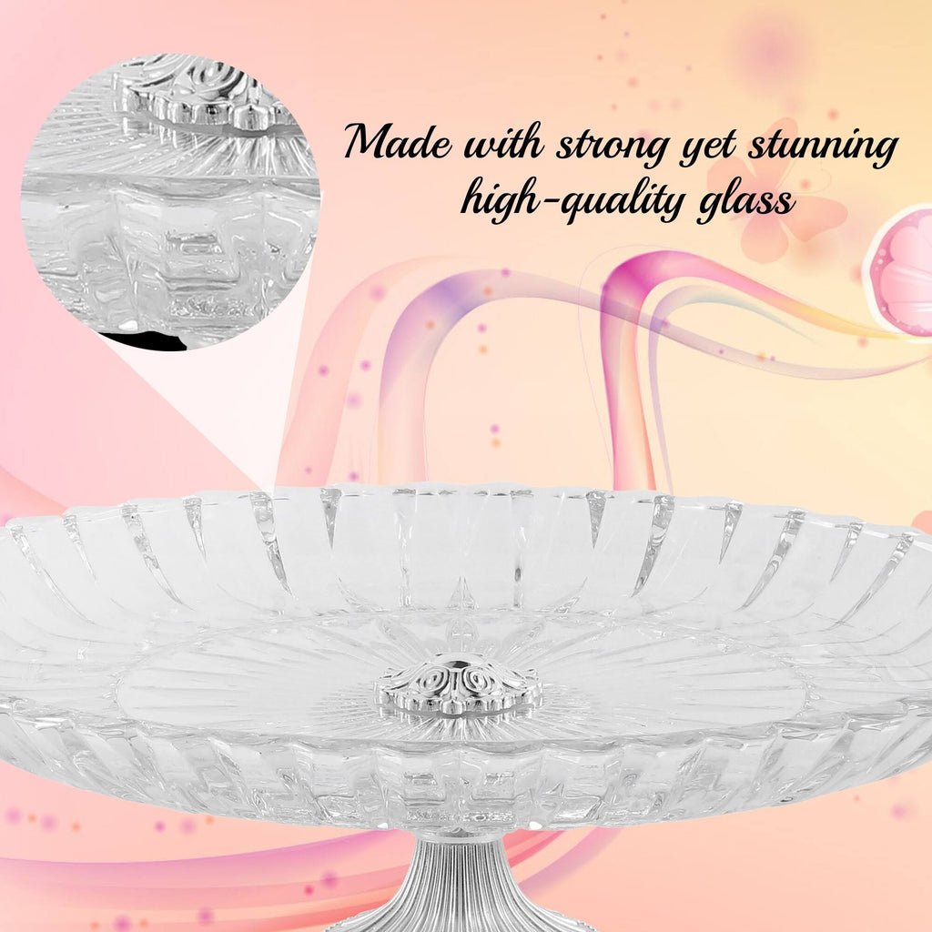 Crystal Cake Plate Decorative Dish Round Serving Platter with Silver Plated Pedestal Base H576592