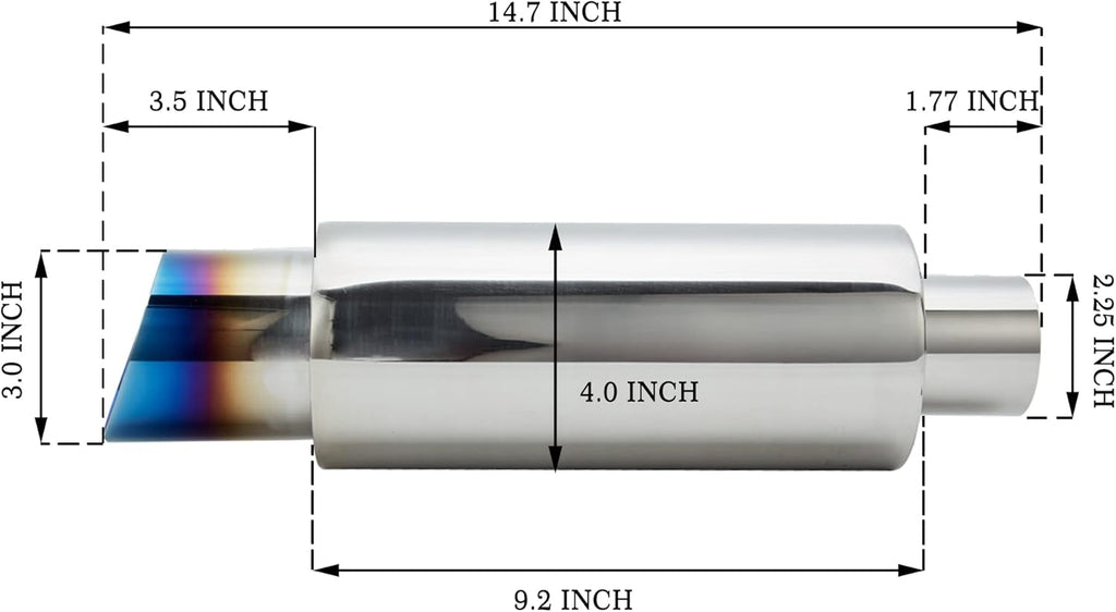 2.25'' Inlet 3'' Outlet Exhaust Burnt Muffler Tip Stainless Steel 14.7'' Length Pack of 2 D39208