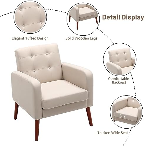 Dark Grey Linen Arm Chair with Solid Wood Legs P781586