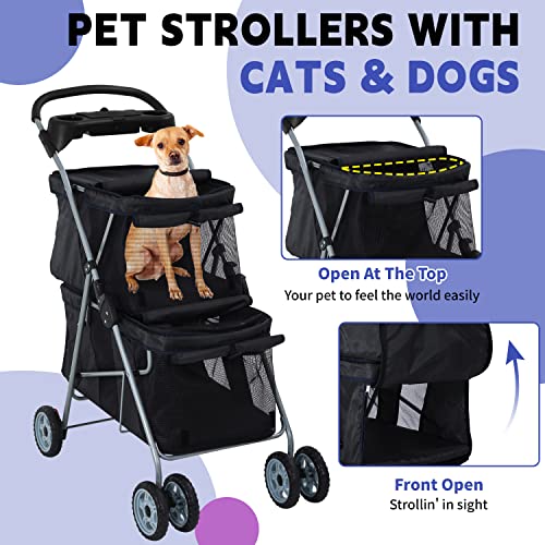 Pink 4 Wheel Folding Pet Stroller with Storage Basket I16766