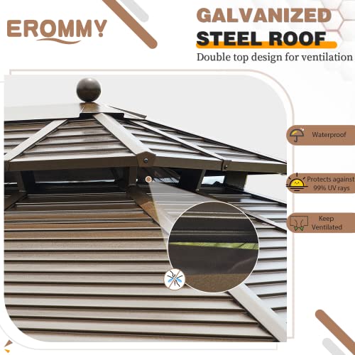 14'x20' Hardtop Gazebo Double Roof Galvanized Steel Canopy Aluminum Frame with Netting and Curtains O907652