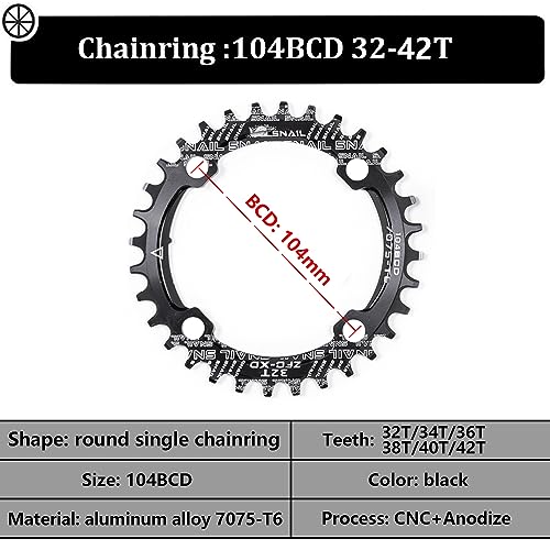 Single Speed Square Taper Crankset 170mm 104BCD 32T Narrow Wide Tooth Black Chainring N427