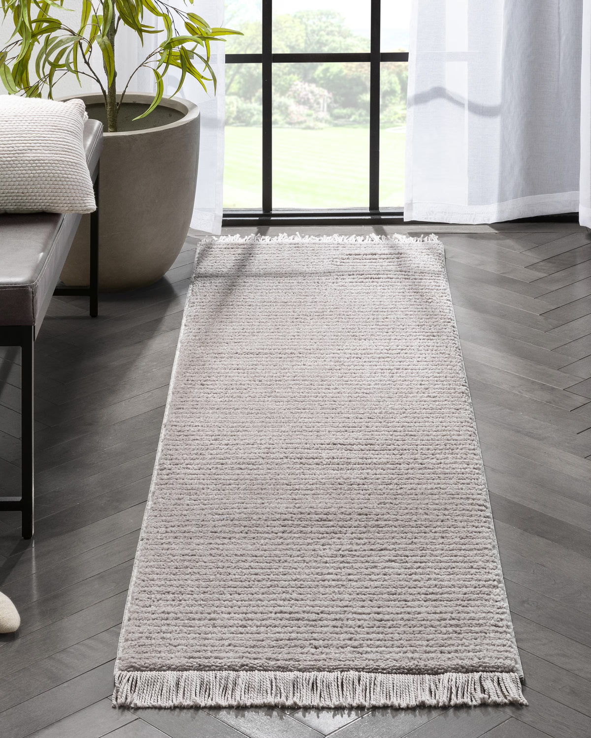 Ivory Stripes Geometric Runner Rug 2x7 O38028