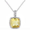 Sterling Silver Citrine and Diamond Halo Pendant with Chain R35885