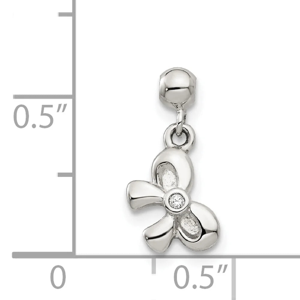 Sterling Silver Created Crystal Bow Charm Pendant with Rope Chain Necklace 20'' Q603