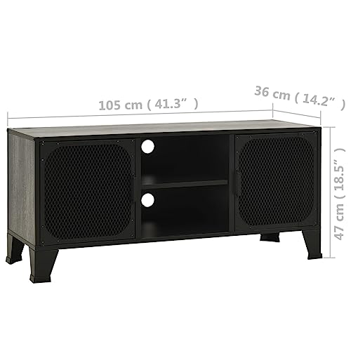 Gray Metal and MDF TV Stand with Mesh Doors and Shelf B9109