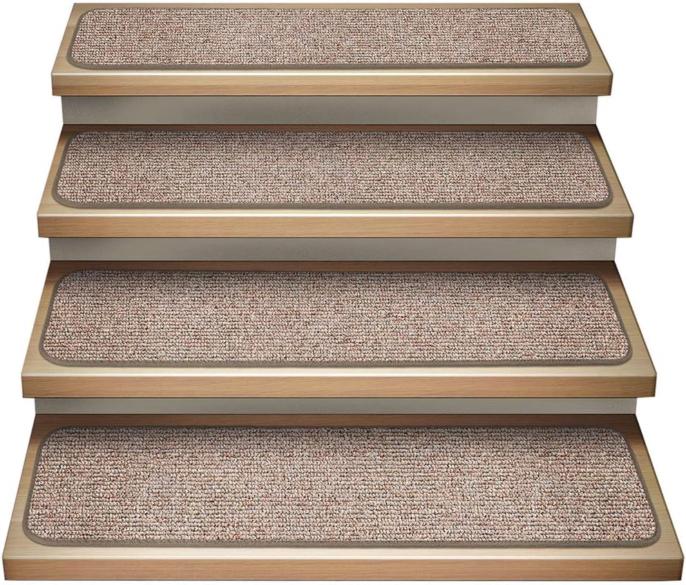 Set of 15 Attachable Carpet Stair Treads Pebble Beige 8 Inches X 30 Inches E904
