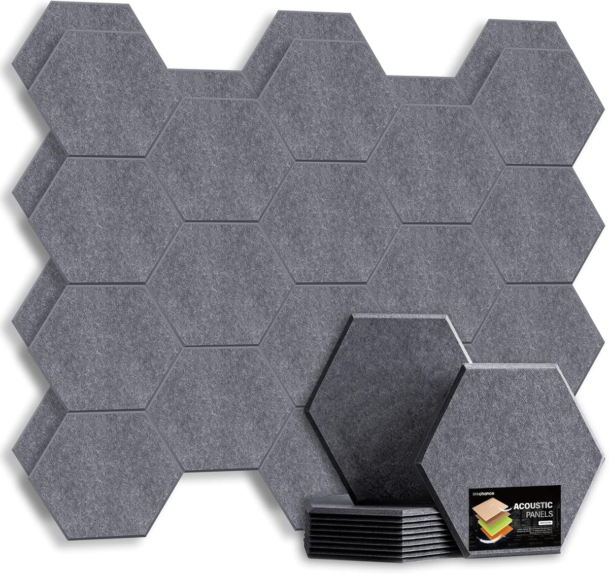 Self Adhesive Hexagon Acoustic Panels 12 Pieces Black Pack of 2 D63808