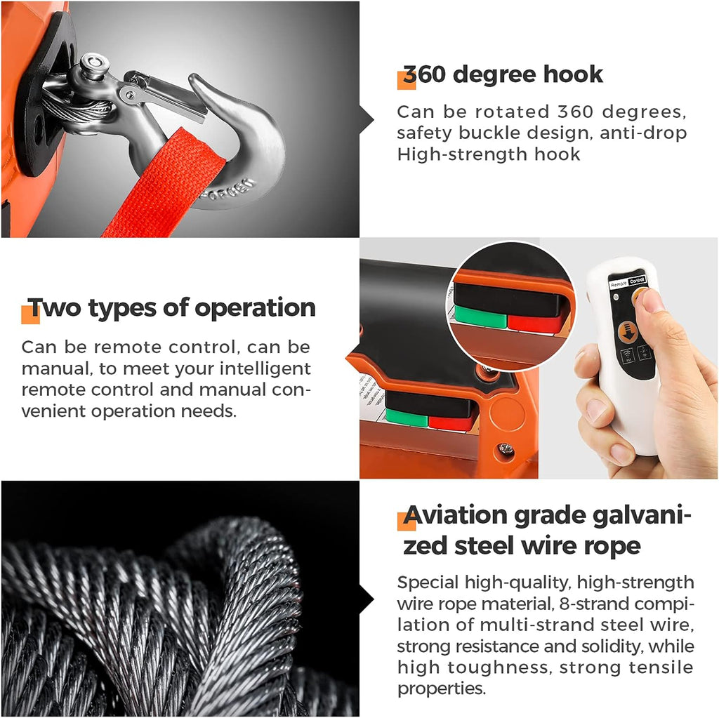 Portable Electric Winch 1000 Ib Pulling Capacity with Wireless Remote Control F36509
