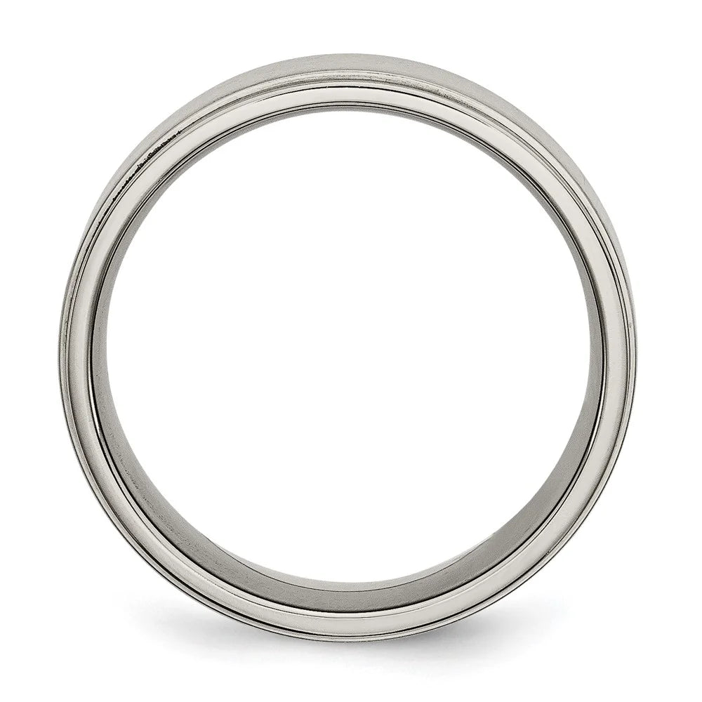 8mm Titanium Brushed Flat Ridged Edge Comfort Fit Band K66132