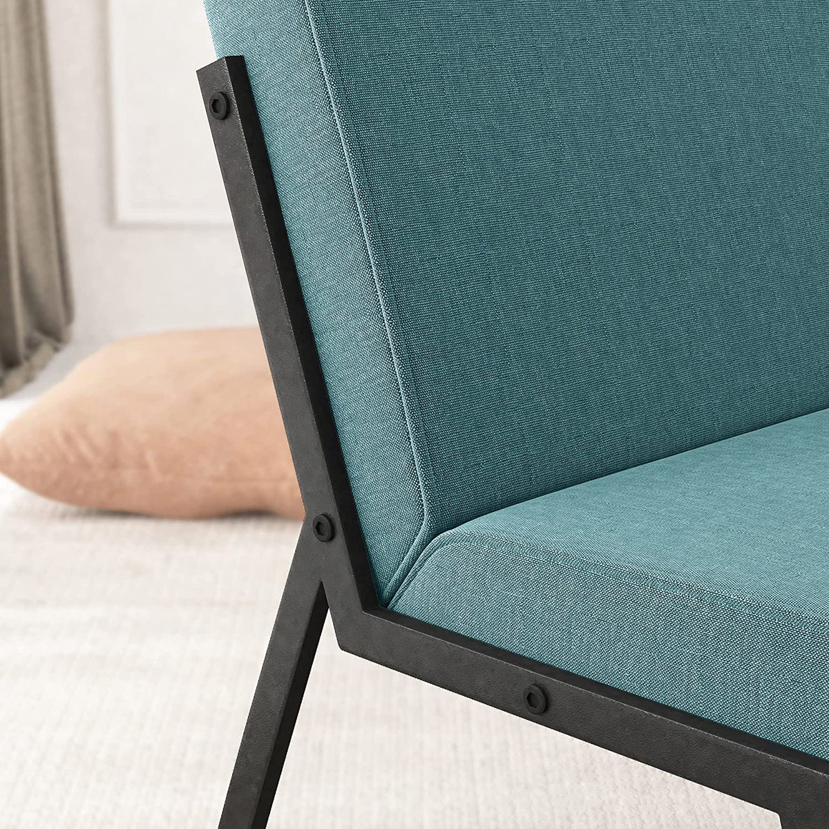 Blue Linen Upholstered Accent Chair with Ottoman U16363