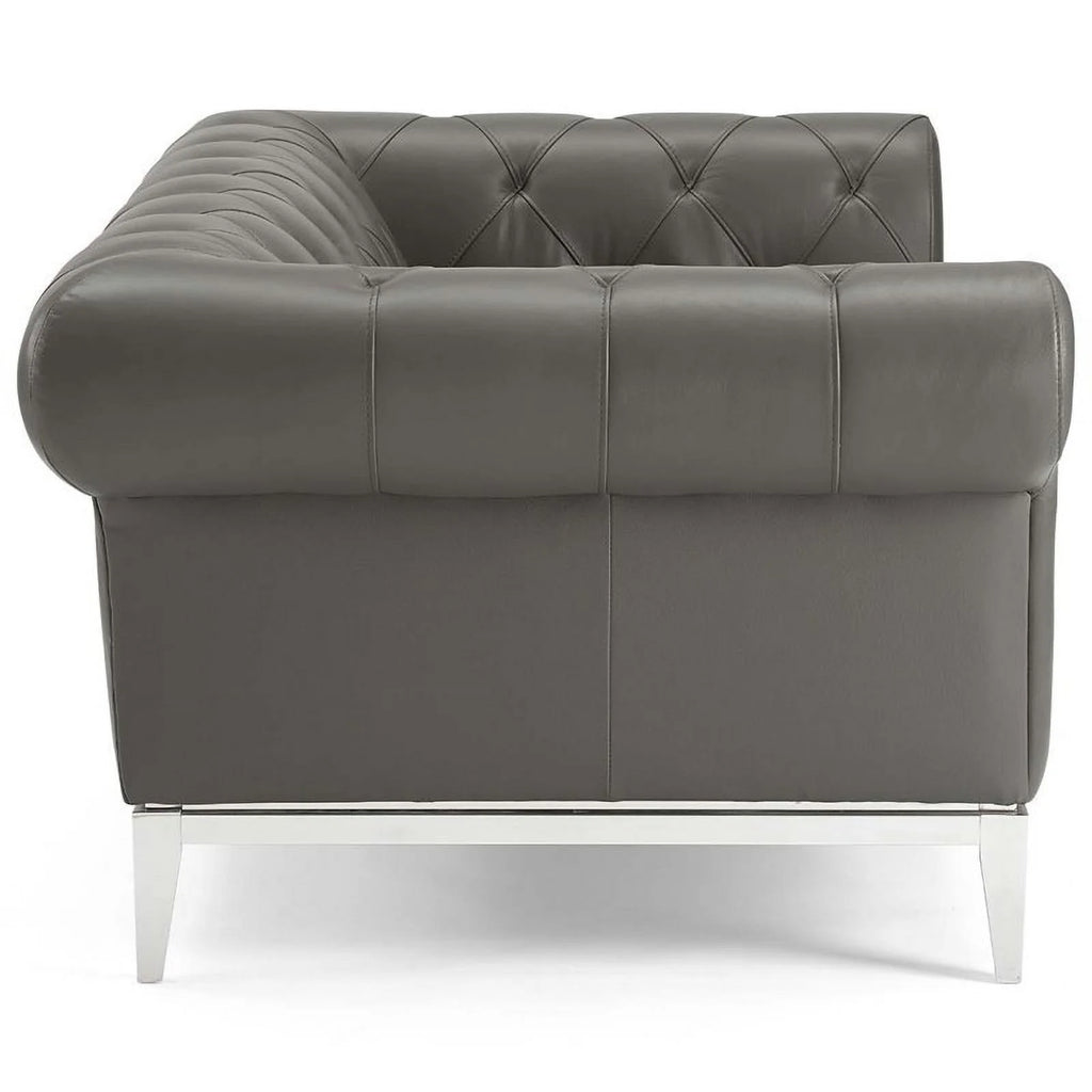 Gray Leather Button Tufted Chesterfield Loveseat A6756
