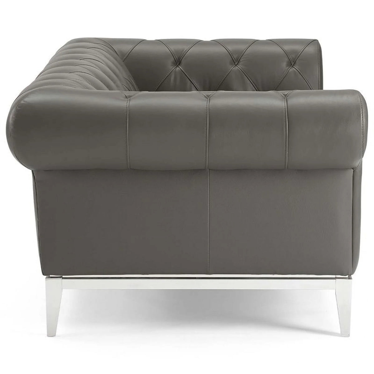 Gray Leather Button Tufted Chesterfield Loveseat A6756