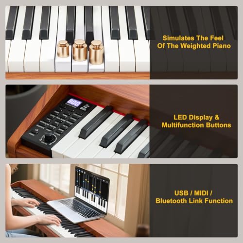 88 Key Semi Weighted Digital Piano Keyboard with 3-Pedal Unit, Built-In Speakers, USB/MIDI (Black) S7336