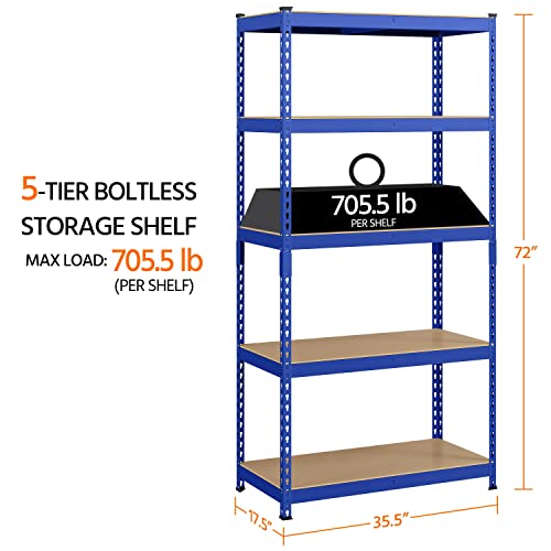 5 Tier Heavy Duty Adjustable Metal Shelving Unit, Blue V839