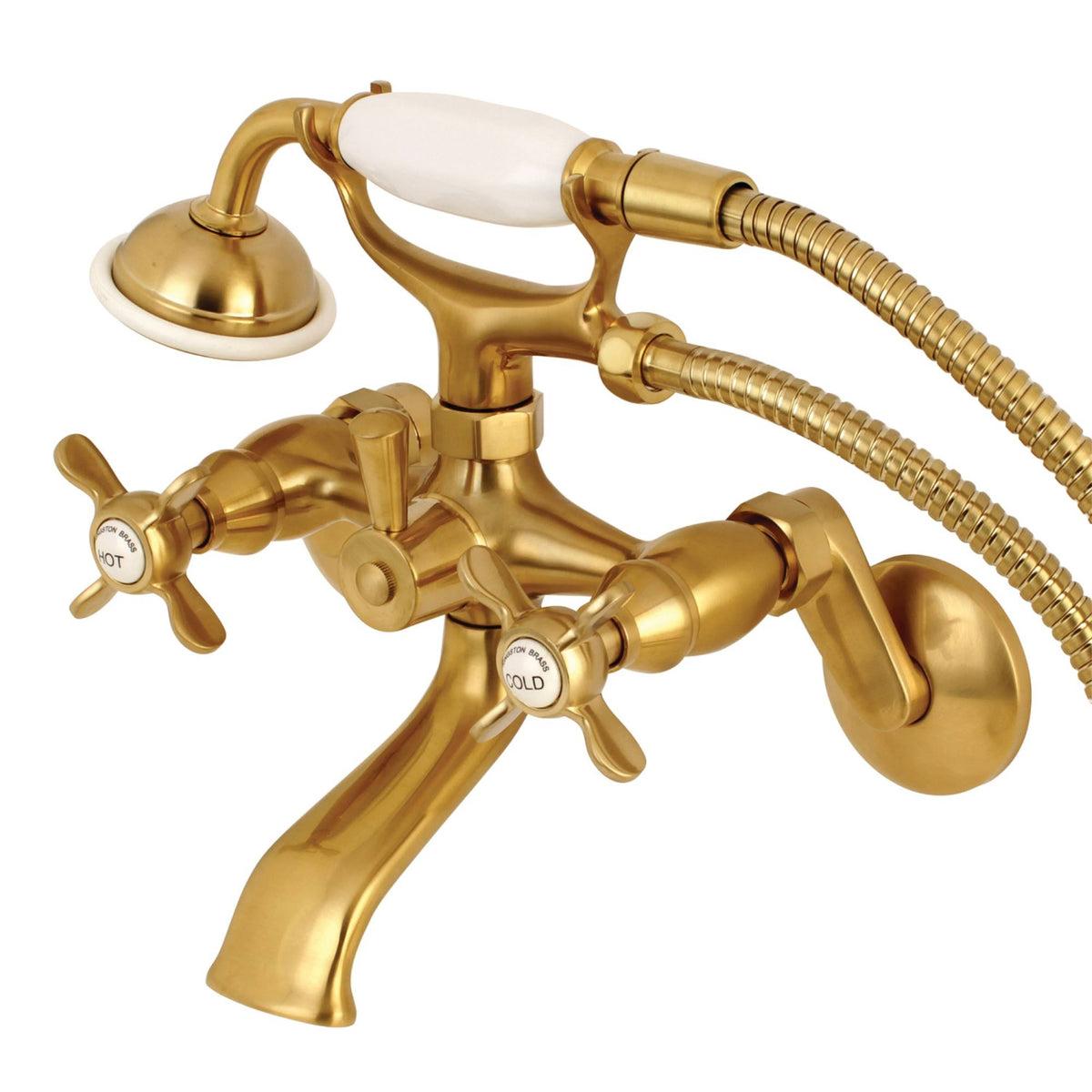 Brushed Brass Wall Mount Clawfoot Tub Faucet with Hand Shower R44181