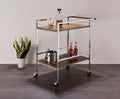 Chrome Oak Wood Metal Rolling Bar Serving Cart G5010