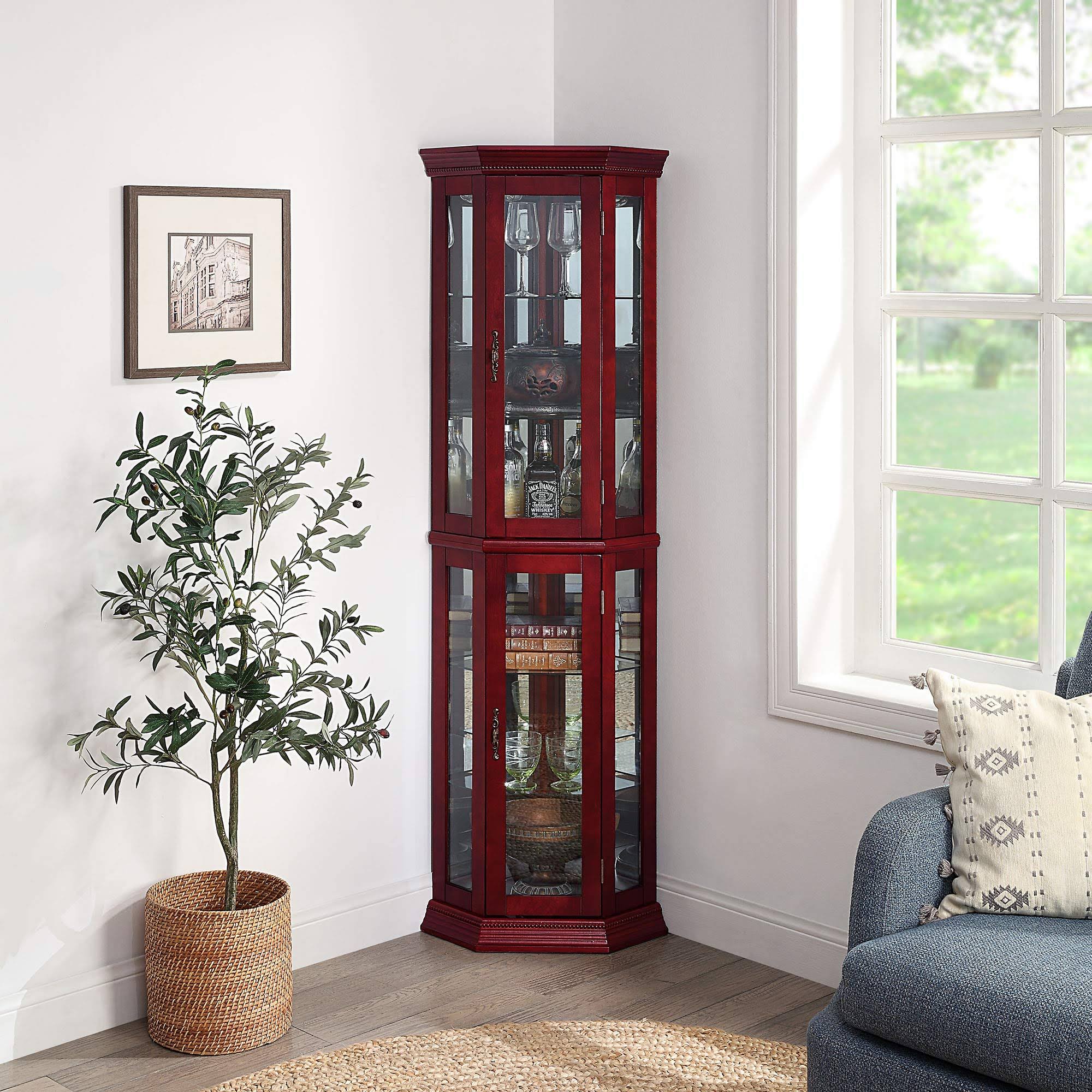Cherry 5 Sided Lighted Corner Curio Cabinet W964