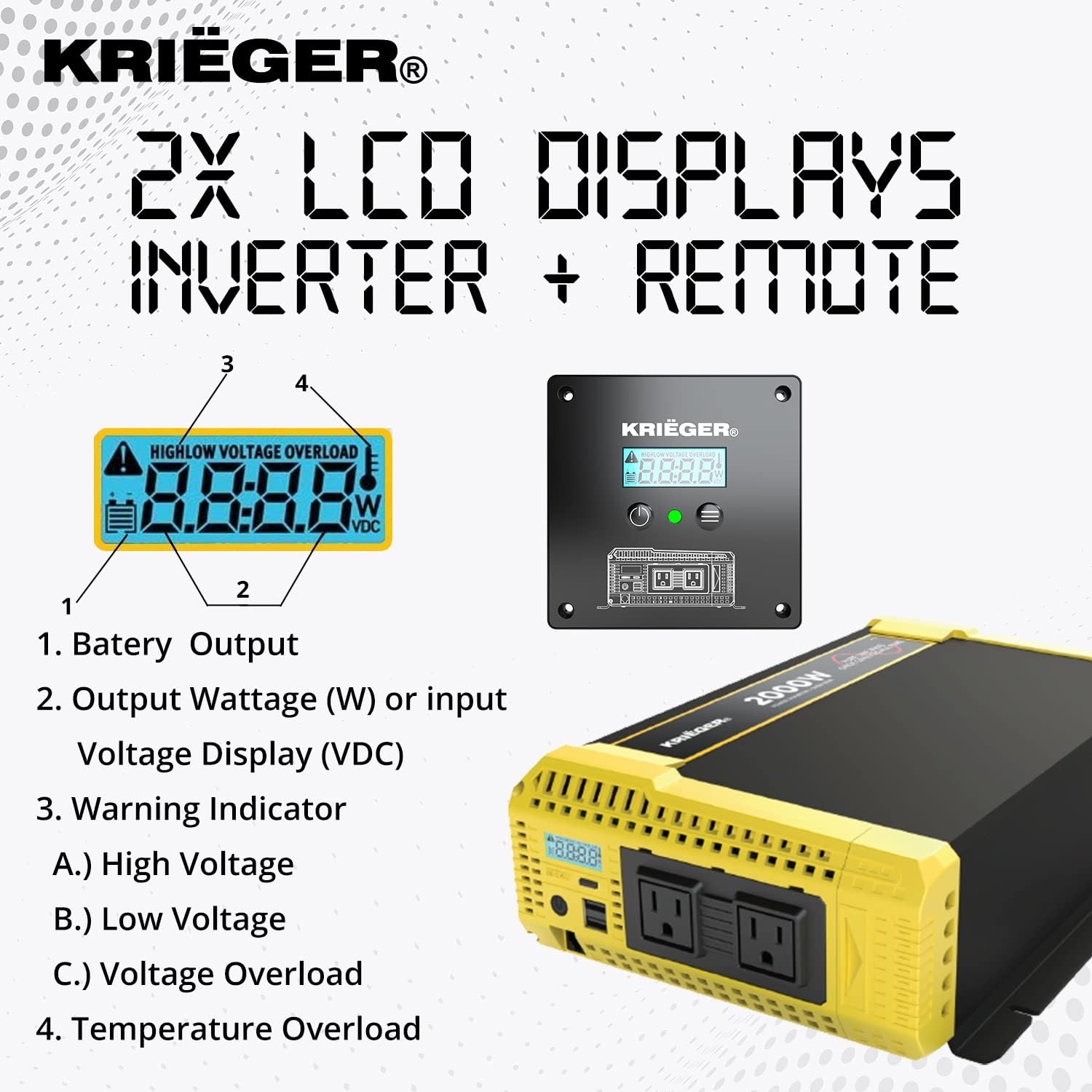 2000 Watt 12V Pure Sine Power Inverter Dual USB & AC Outlets B6750