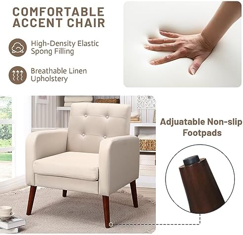 Dark Grey Linen Arm Chair with Solid Wood Legs P781586