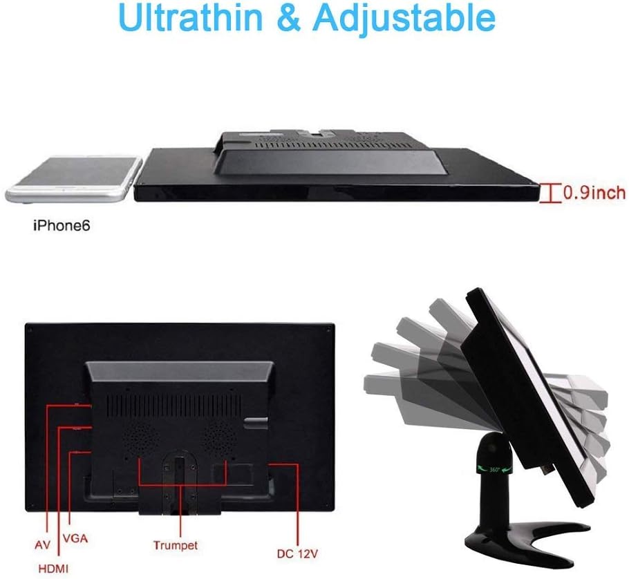 10.1" HD 1024x600 Portable LCD Monitor with HDMI AV VGA Port, Pack of 2 Y816