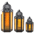 Set of 3 Amber Glass Candle Lanterns X762