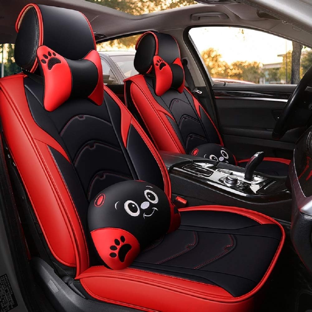 Black-Pink Leather 5 Seat Full Set Seat Cover Cushion Y2522
