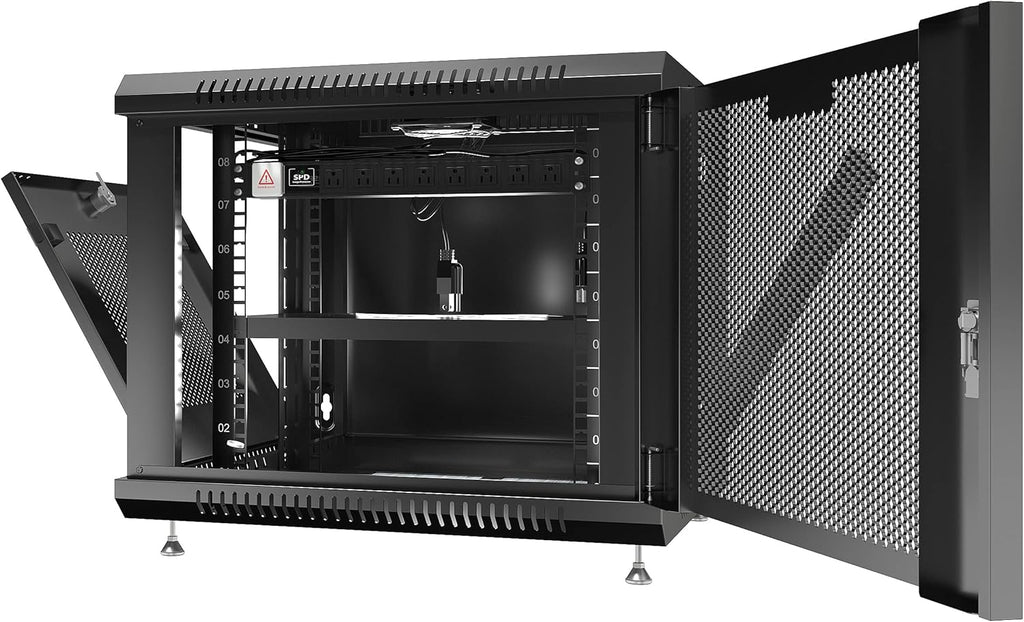 Locking 9U Wall Mount Server Rack with Casters and Shelf K3350