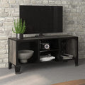 Gray Metal and MDF TV Stand with Mesh Doors and Shelf B9109