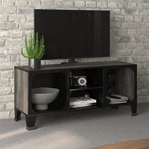 Gray Metal and MDF TV Stand with Mesh Doors and Shelf B9109