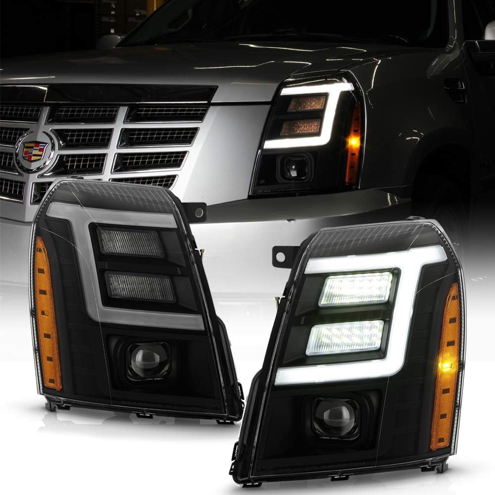 Chrome LED Tube DRL Projector Headlights Pair Set V68332