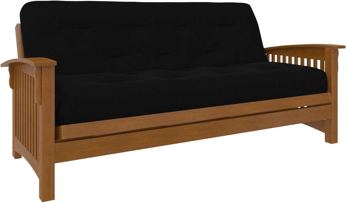 8-Inch Pocket Spring Coil Futon Mattress, Polyester Linen, Full, Black N446398