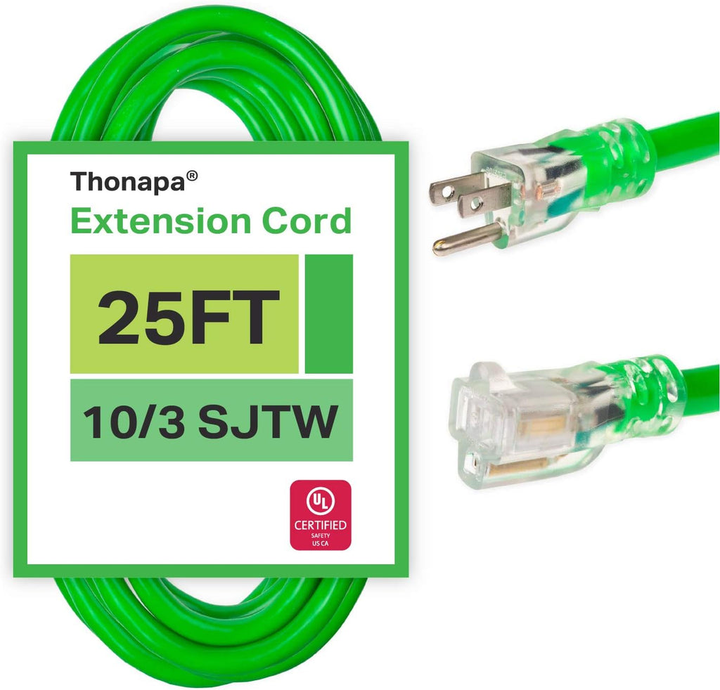 75 Ft Heavy Duty Lighted Outdoor Extension Cord with 3 Prong Grounded Plug L28493