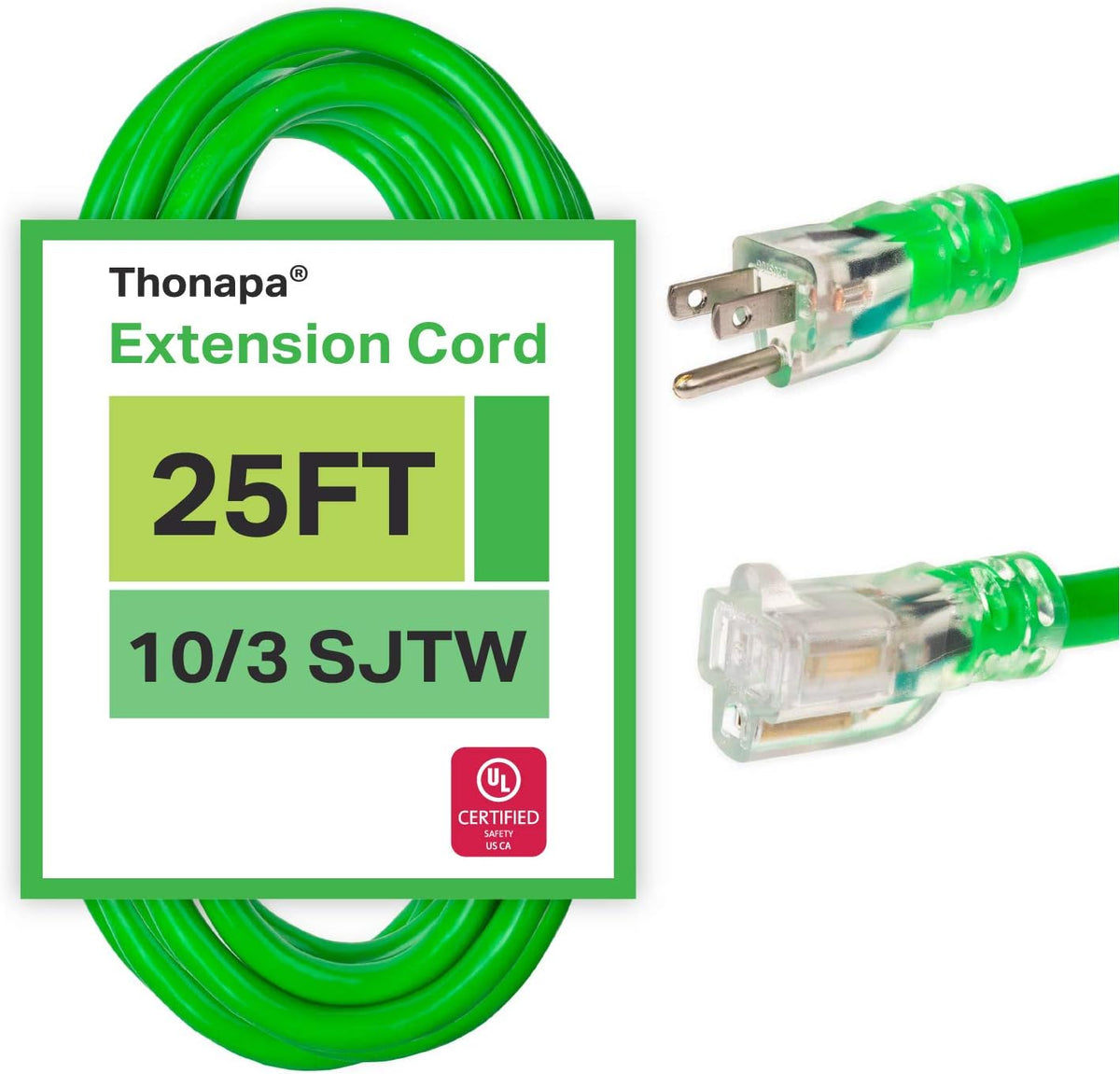 75 Ft Heavy Duty Lighted Outdoor Extension Cord with 3 Prong Grounded Plug L28493