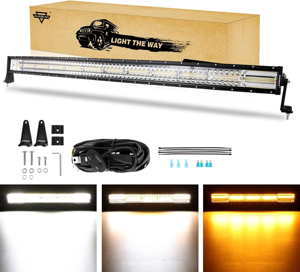 Curved Amber White Strobe LED Light Bar 50 Inch 288W P6915