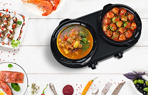 Double Slow Cooker with 2 X 1.25QT Ceramic Pots and Glass Lid U444