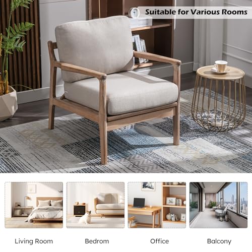 Set of 2 Upholstered Linen Fabric Armchair with Solid Wood Frame Q9568