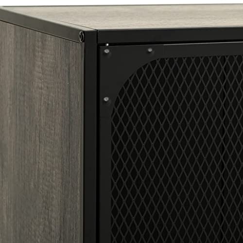 Gray Metal and MDF TV Stand with Mesh Doors and Shelf B9109
