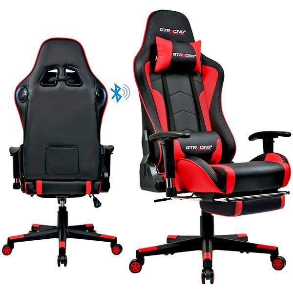 Red Footrest Music Gaming Chair with Bluetooth Speakers I691217