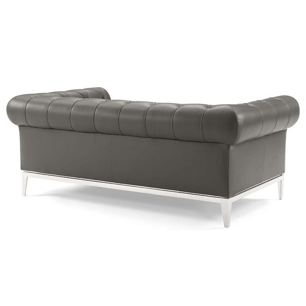 Gray Leather Button Tufted Chesterfield Loveseat A6756