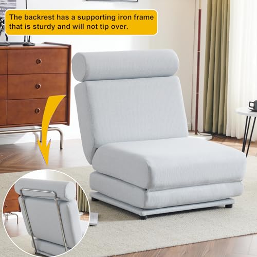 Blue Linen Foldable Futon Sofa Bed S64538