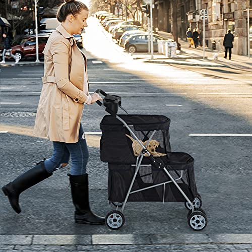 Pink 4 Wheel Folding Pet Stroller with Storage Basket I16766