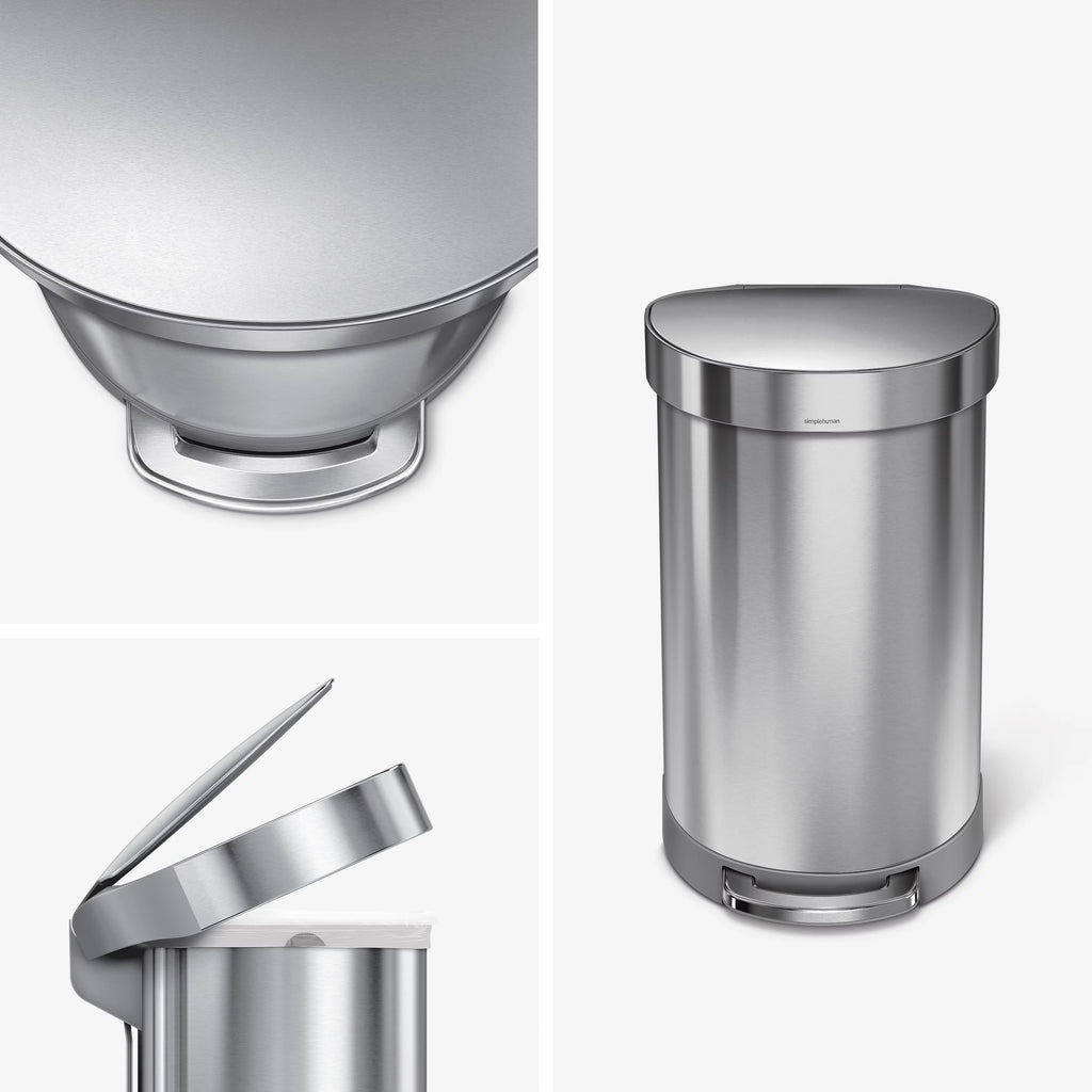 45 Liter Stainless Steel Semi-Round Step Trash Can with Soft-Close Lid E8159