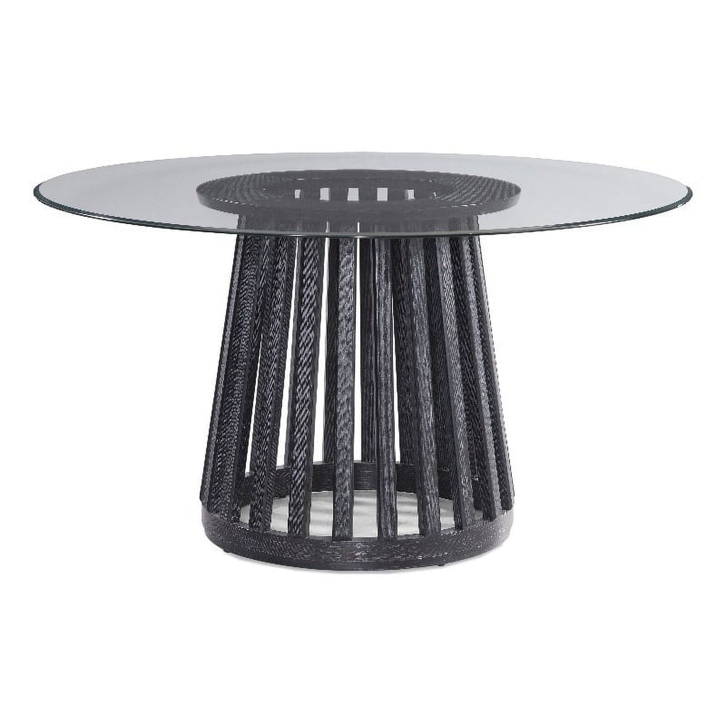 Black Round Glass and Wood Dining Table W387