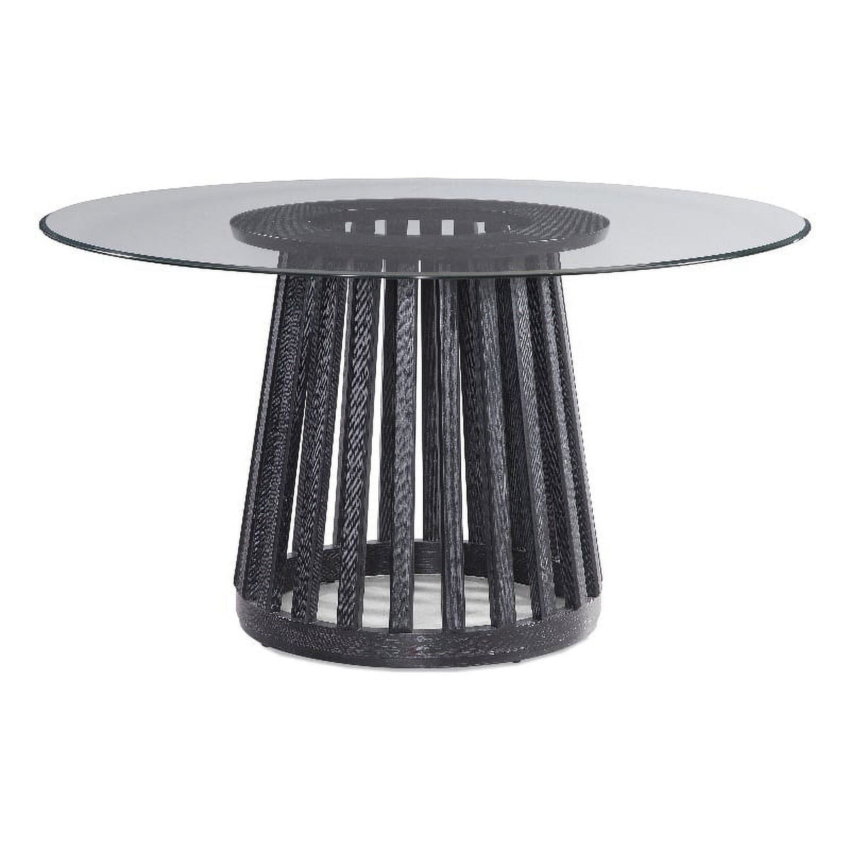 Black Round Glass and Wood Dining Table W387