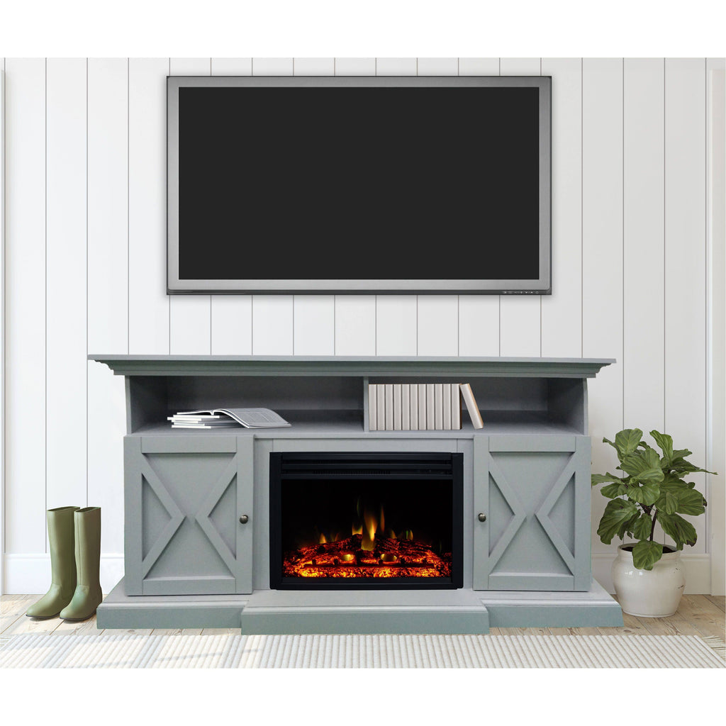Slate Blue Electric Fireplace Mantel with Deep Log Insert A9416