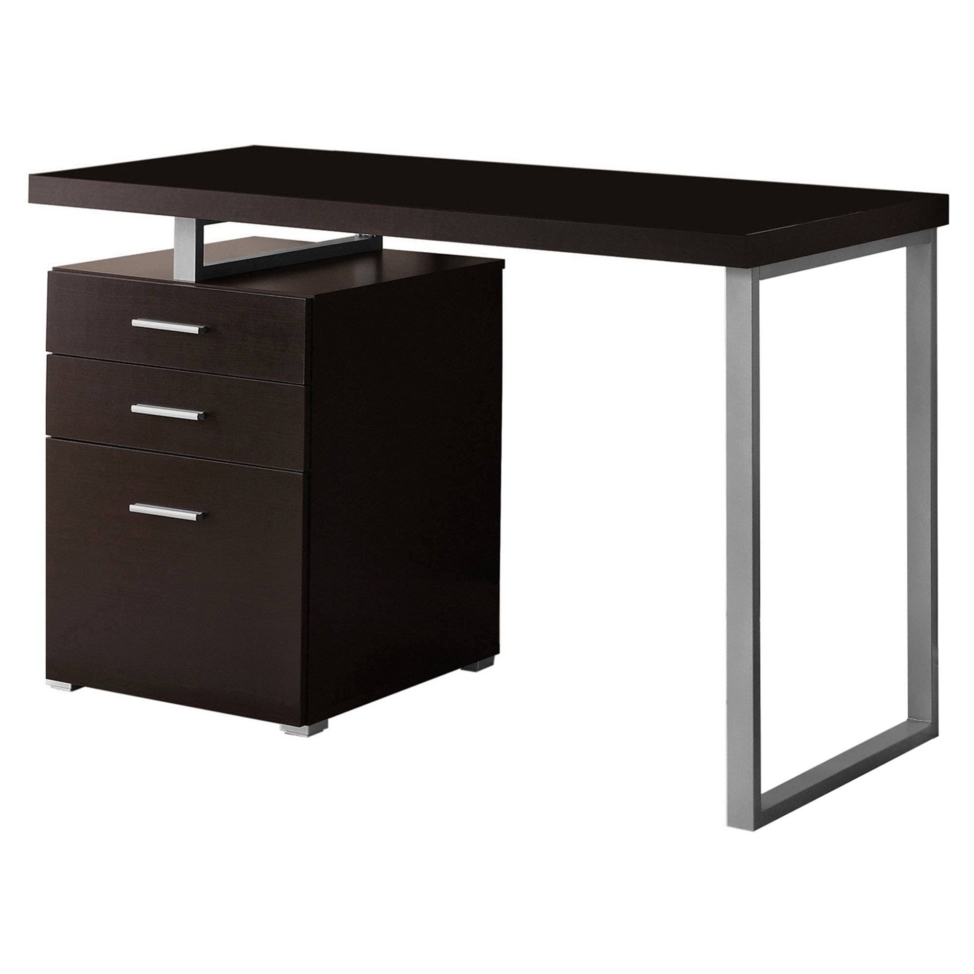 23.75x22 x 47.25x22 x 30x22 Cappuccino Silver Particle Board Metal Computer Desk P841