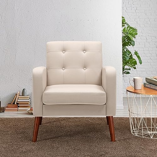 Dark Grey Linen Arm Chair with Solid Wood Legs P781586